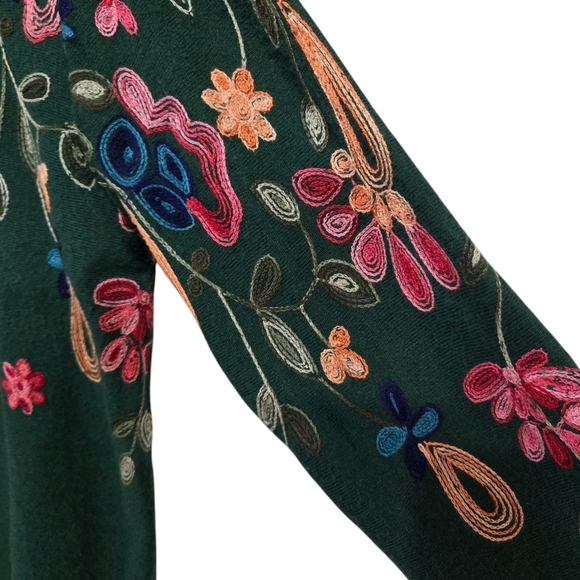 Sapphire Green Floral Boho Green Crewneck Sweater Medium - Picture 2 of 5